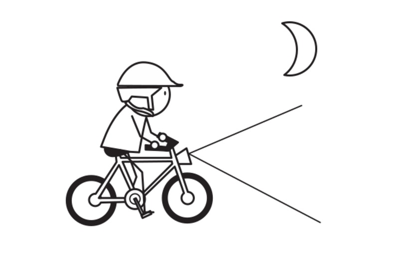 夜自転車に 乗るとき、電気を つけます。